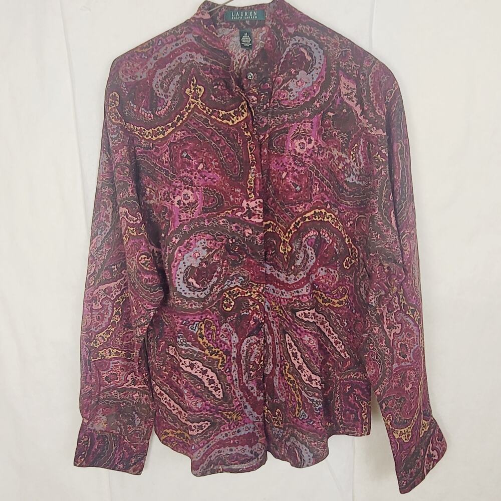 Lauren Ralph Lauren purple floral paisley long sleeve popover top Size Med Boho